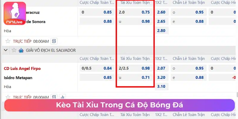 Kèo Tài Xỉu trong cá độ bóng đá 