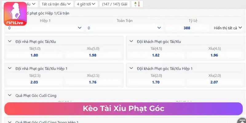 Kèo tài xỉu phạt góc 
